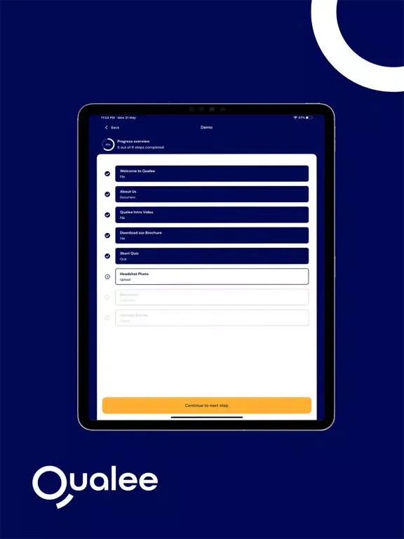 ภาพหน้าจอของ QUALEE onboarding & engagement iPad 