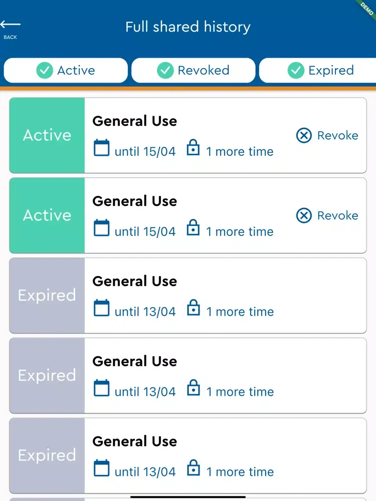 Screenshot di eHealthPass iPad 