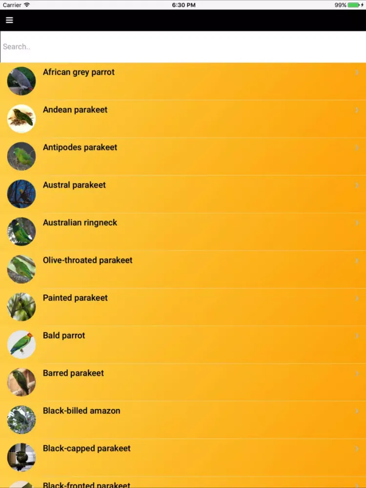 Parrot Species Bible iPad  Screenshots