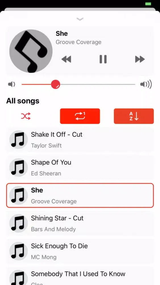 ภาพหน้าจอของ Musik Player