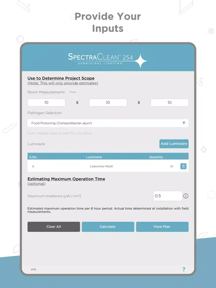 ภาพหน้าจอของ SpectraClean Estimator iPad 
