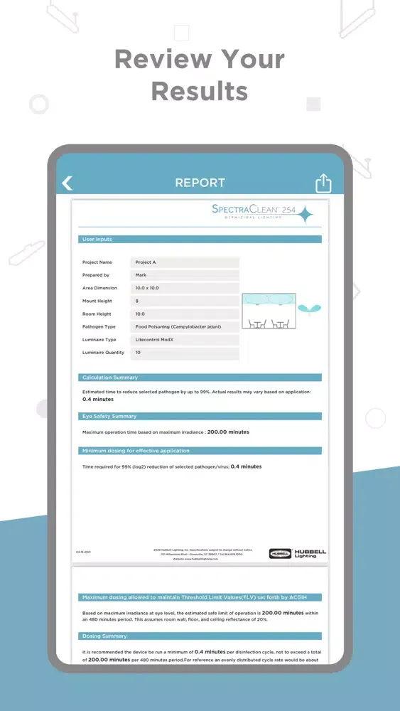ภาพหน้าจอของ SpectraClean Estimator