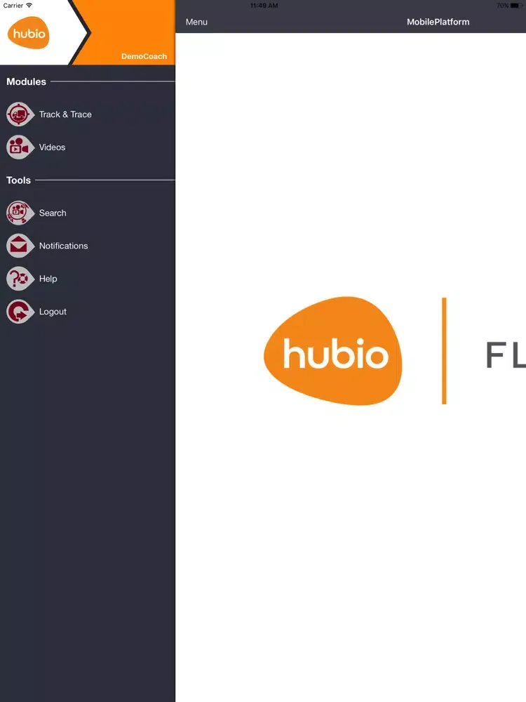 Tangkapan skrin Hubio Mobile Platform iPad 