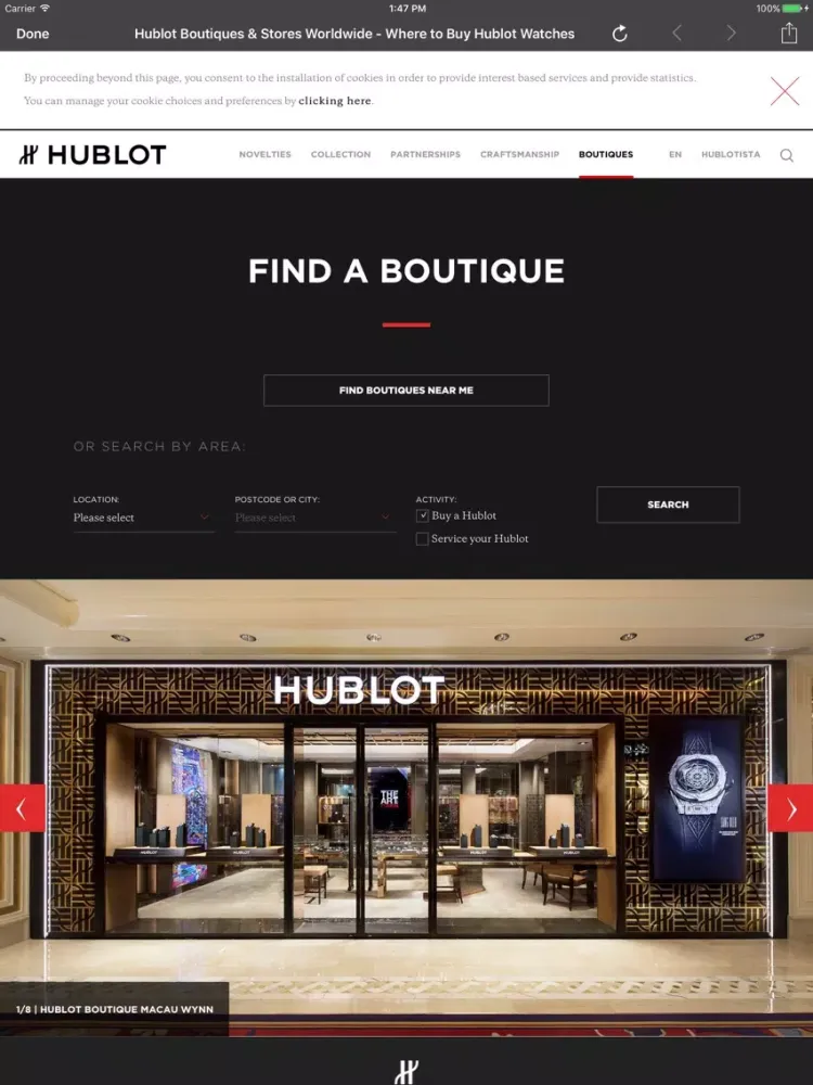 Capturas de tela do Hublot Collection iPad 