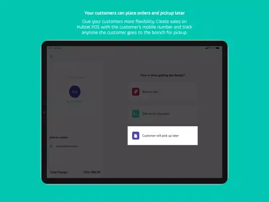 Ảnh chụp màn hình của Hubtel POS iPad 