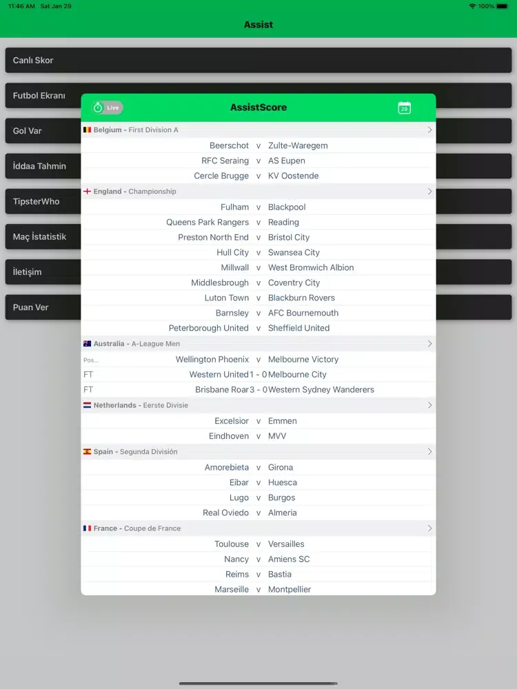Tangkapan skrin AssistScore - Flash Live Score iPad 