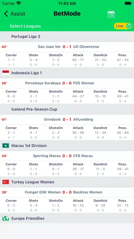 Tangkapan skrin AssistScore - Flash Live Score