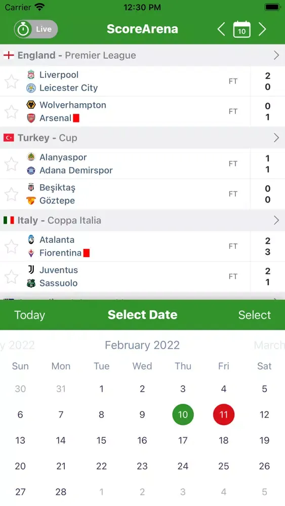 Zrzuty ekranu ScoreArena - Live Scores