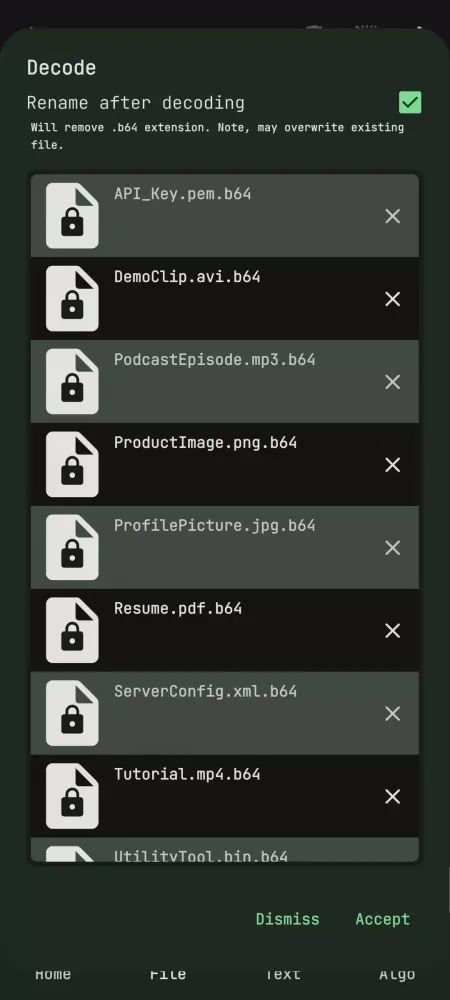 Capturas de pantalla de Base64 File Encoder Decoder