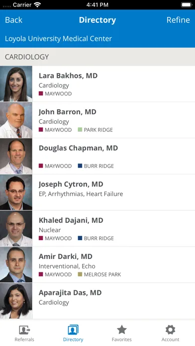 Ảnh chụp màn hình của Loyola Physician Partners App
