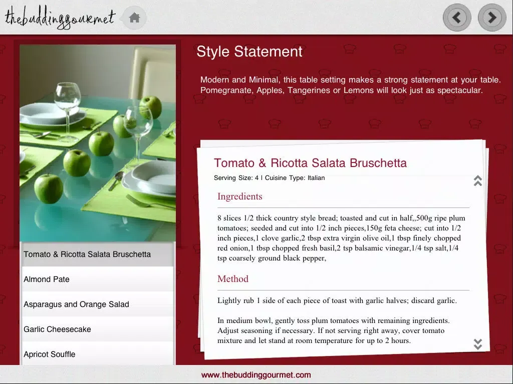 Style Menus Recipes iPad  Screenshots
