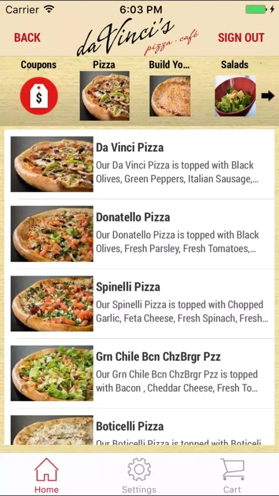 Da Vincis Pizza Cafe スクリーンショット