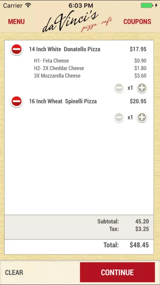 Da Vincis Pizza Cafe スクリーンショット