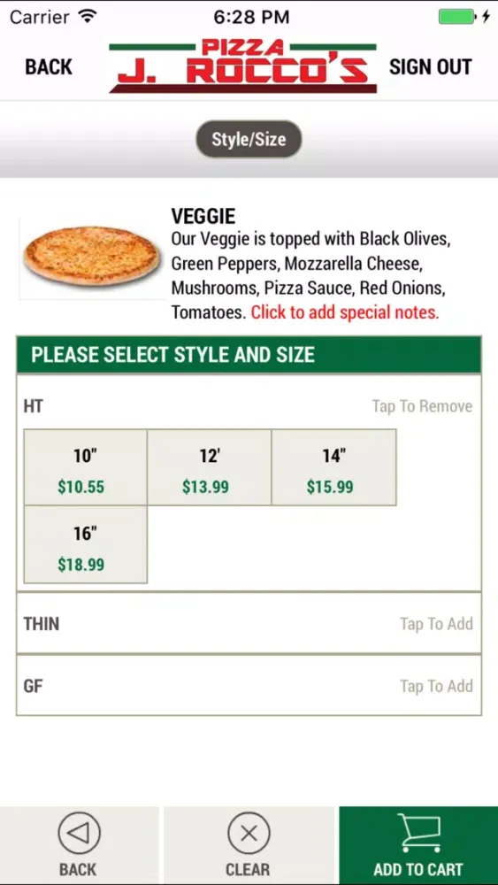 Ảnh chụp màn hình của J. Rocco’s Pizza