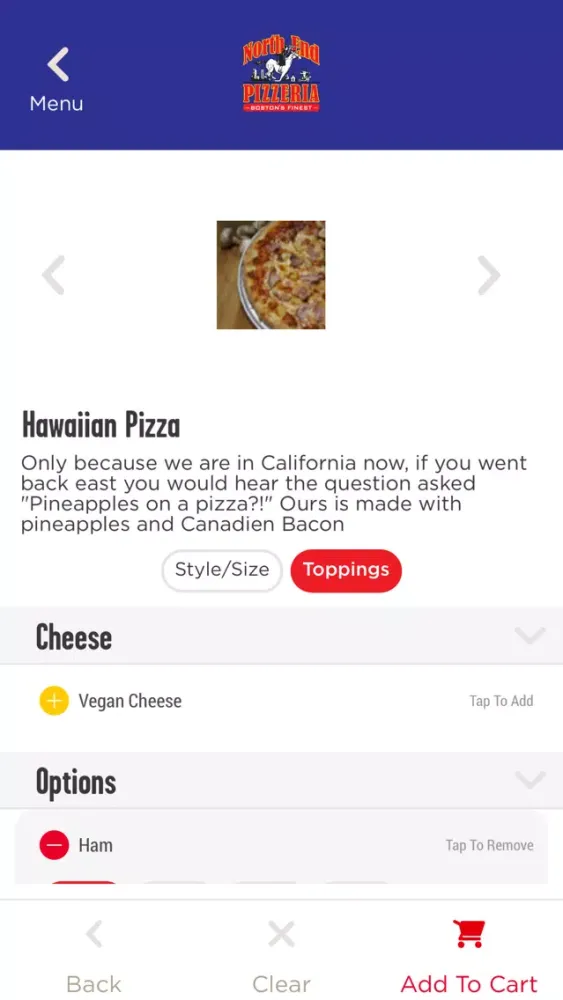 Ảnh chụp màn hình của North End Pizza Mobile