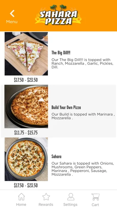 Tangkapan skrin Sahara Pizza