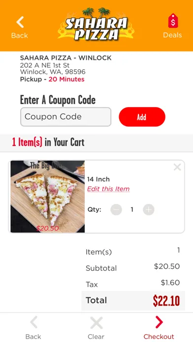 Tangkapan skrin Sahara Pizza