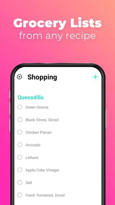 Tangkapan skrin hungrr: Grocery List & Recipe