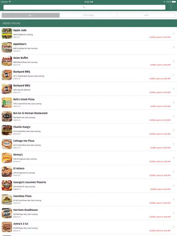 EatLansing iPad  Ekran Görüntüleri