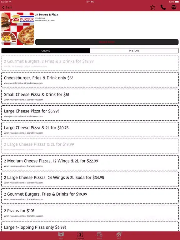 Capturas de tela do ScarletMenus iPad 