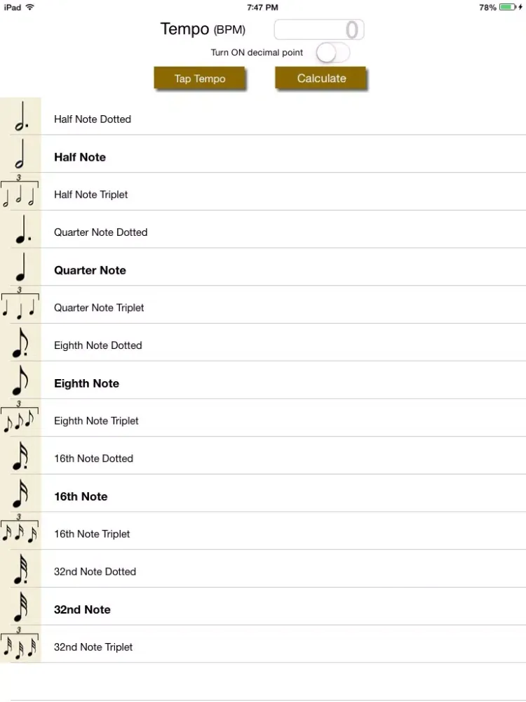 تصاویر Tempo Delay Calc iPad
