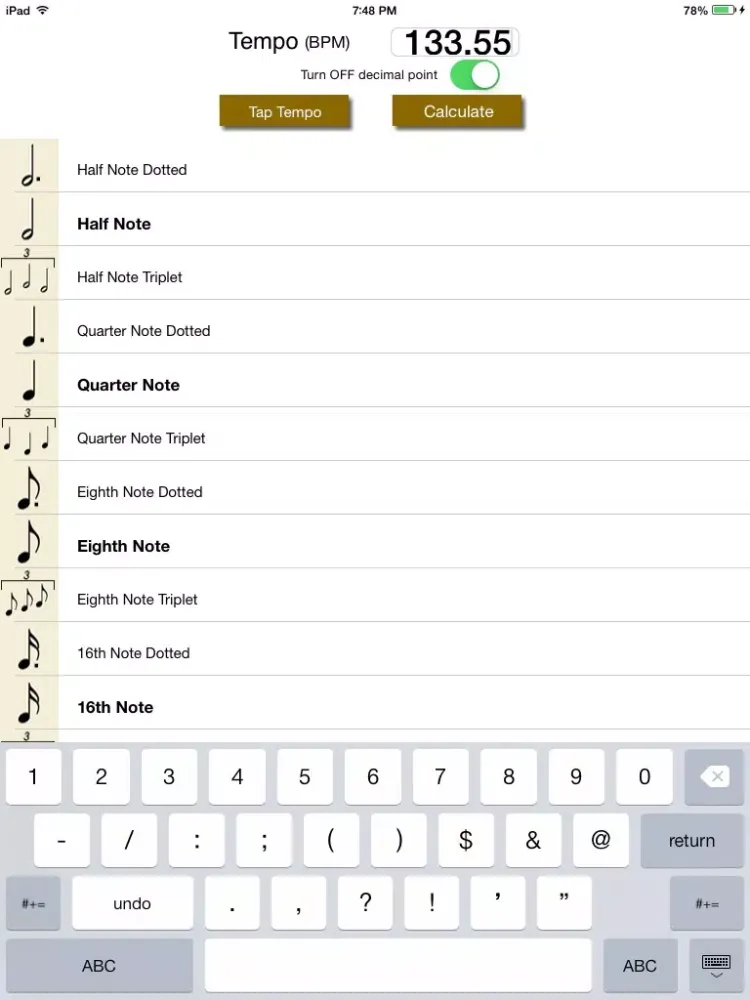تصاویر Tempo Delay Calc iPad