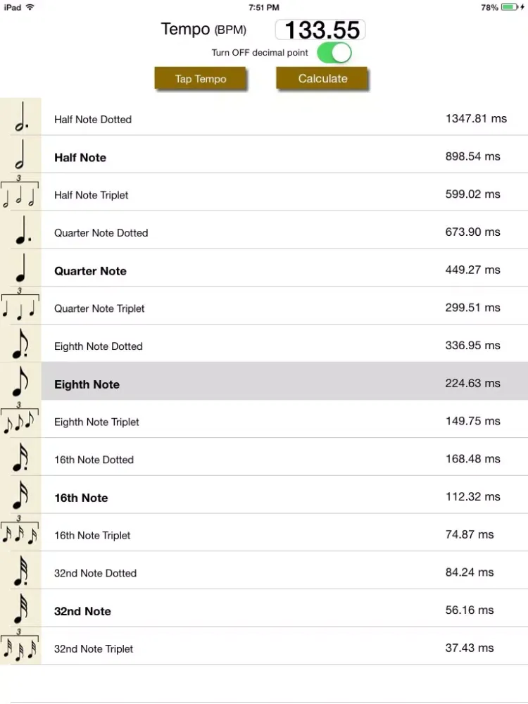 تصاویر Tempo Delay Calc iPad