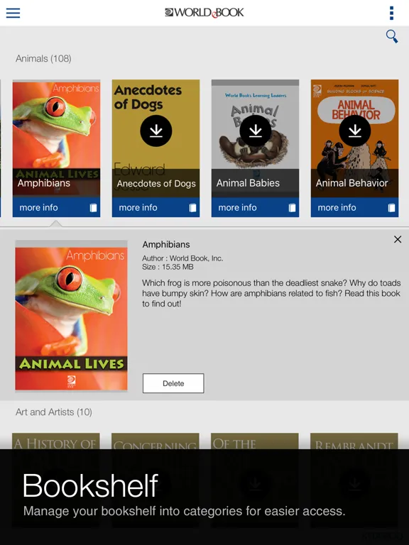 Capturas de tela do World Book eBook iPad 