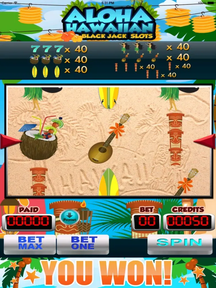 Tangkapan layar Aloha Hawaiian Blackjack Slots Free iPad 