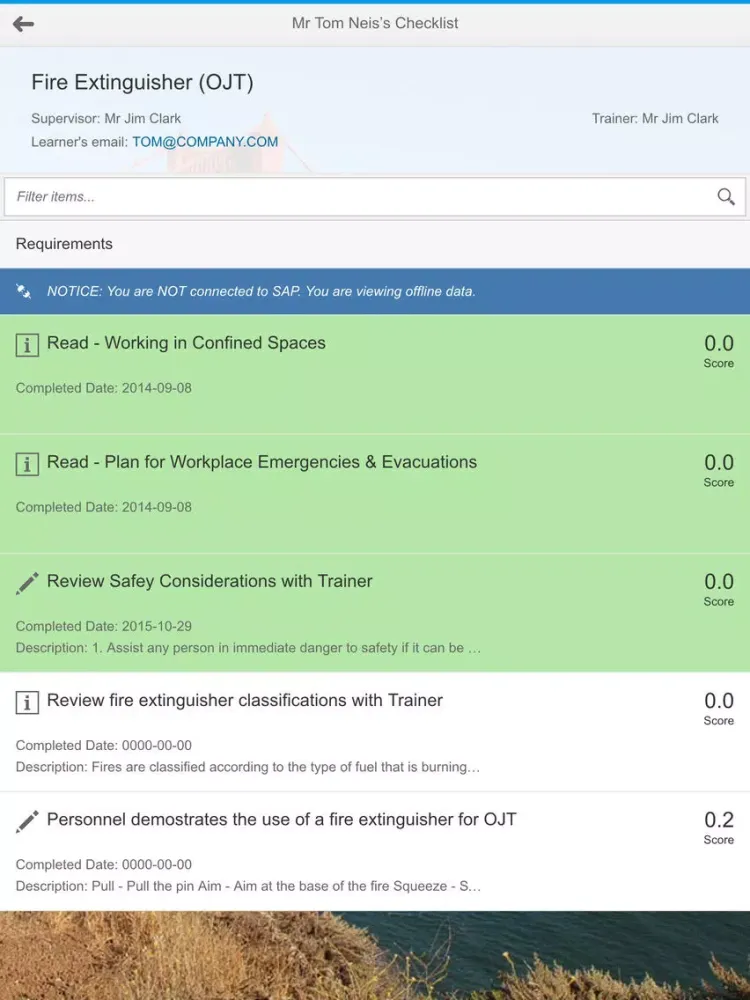 Tangkapan layar OJT Checklist iPad 
