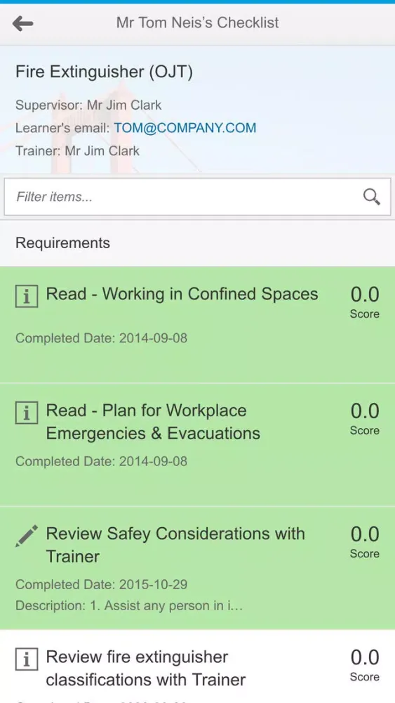 Tangkapan layar OJT Checklist