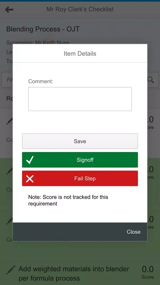 Tangkapan layar OJT Checklist