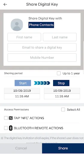 ภาพหน้าจอของ Hyundai Digital Key