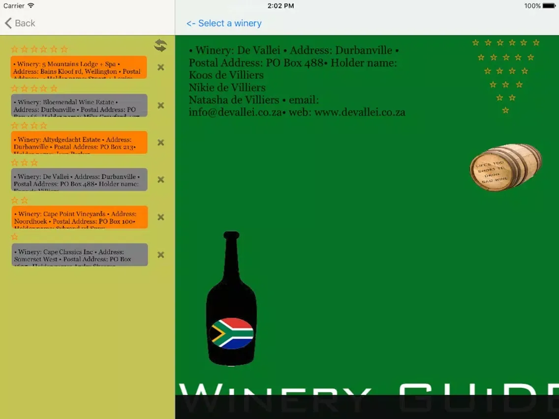 Capturas de pantalla de Winery Guide South Africa iPad 