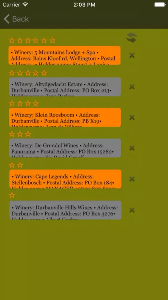 Capturas de pantalla de Winery Guide South Africa