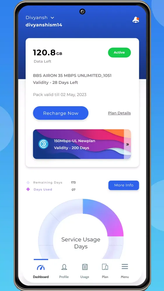 Cloudsky Broadband Selfcare Screenshots