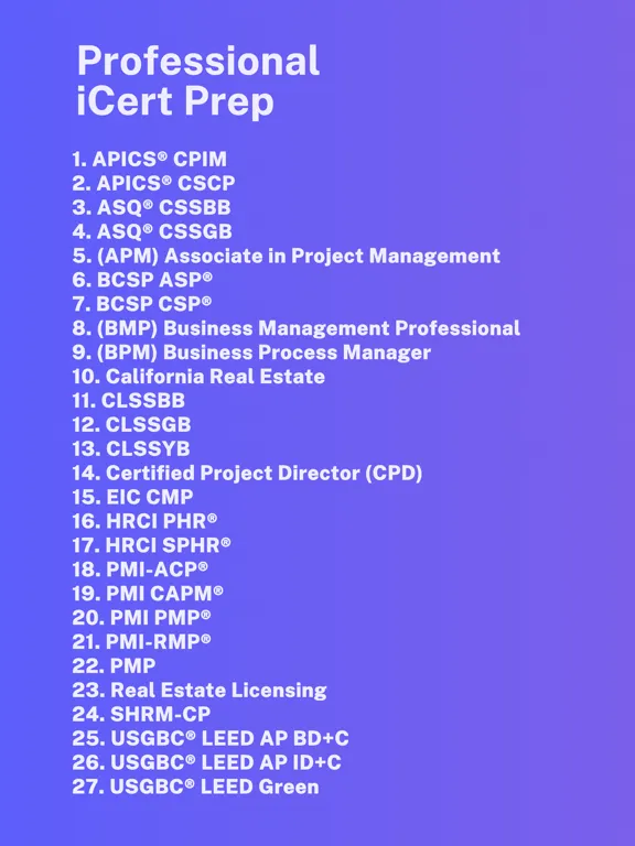 Capturas de tela do Professional iCert Prep iPad 