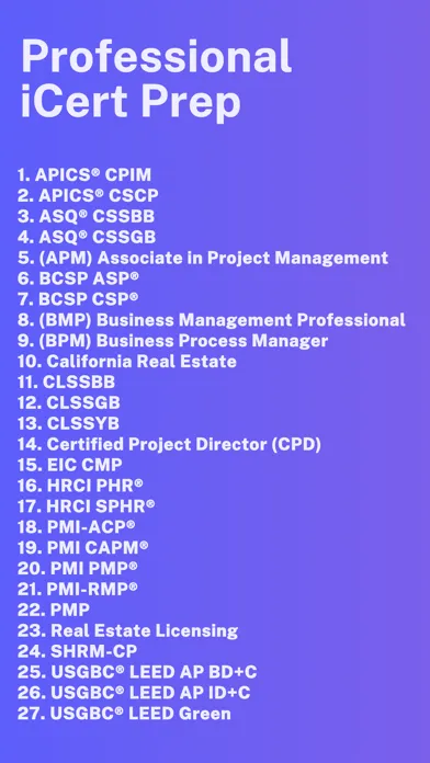 Capturas de tela do Professional iCert Prep