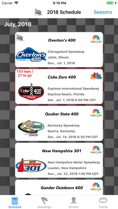 Racing Schedule for NASCAR स्क्रीनशॉट