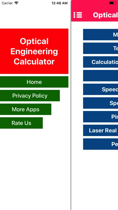 Ảnh chụp màn hình của Optical Engineering Calculator
