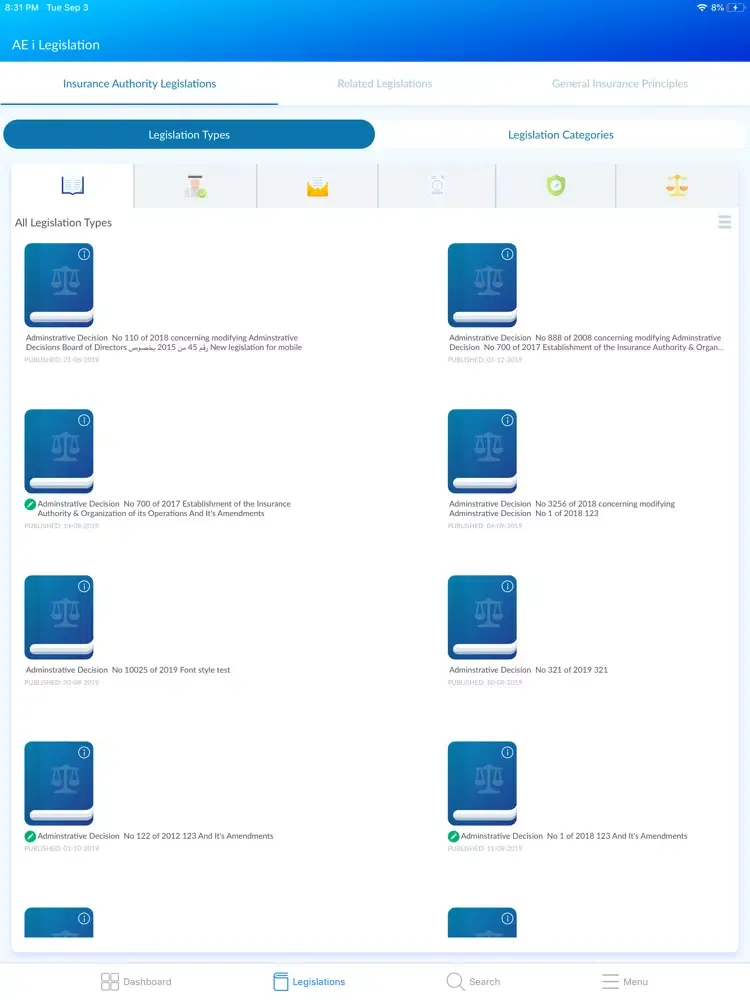 Capturas de tela do AE Insurance Legislation iPad 