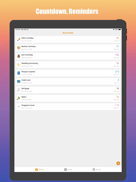 DayTime - Countdown&Reminders iPad  स्क्रीनशॉट