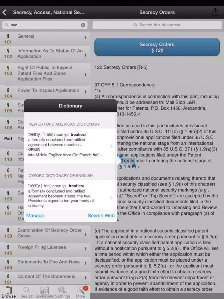 Ảnh chụp màn hình của Patent and Trademark Office iPad 