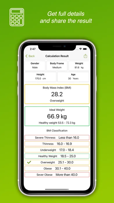 Tangkapan layar Ideal Weight BMI الوزن المثالي