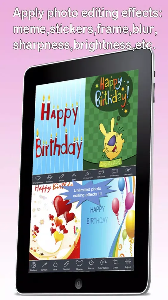 The Ultimate Happy Birthday Cards (Pro Version). Custom and Send Birthday Greetings eCard with emoji, text,voice messages and photo editor Screenshots