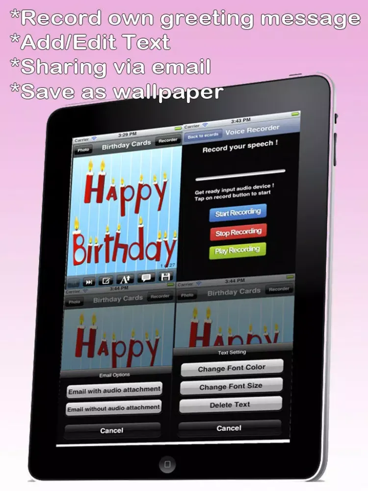 The Ultimate Happy Birthday Cards (Lite Version). Custom and Send Birthday Greetings eCard with emoji, text and voice messages iPad  스크린샷