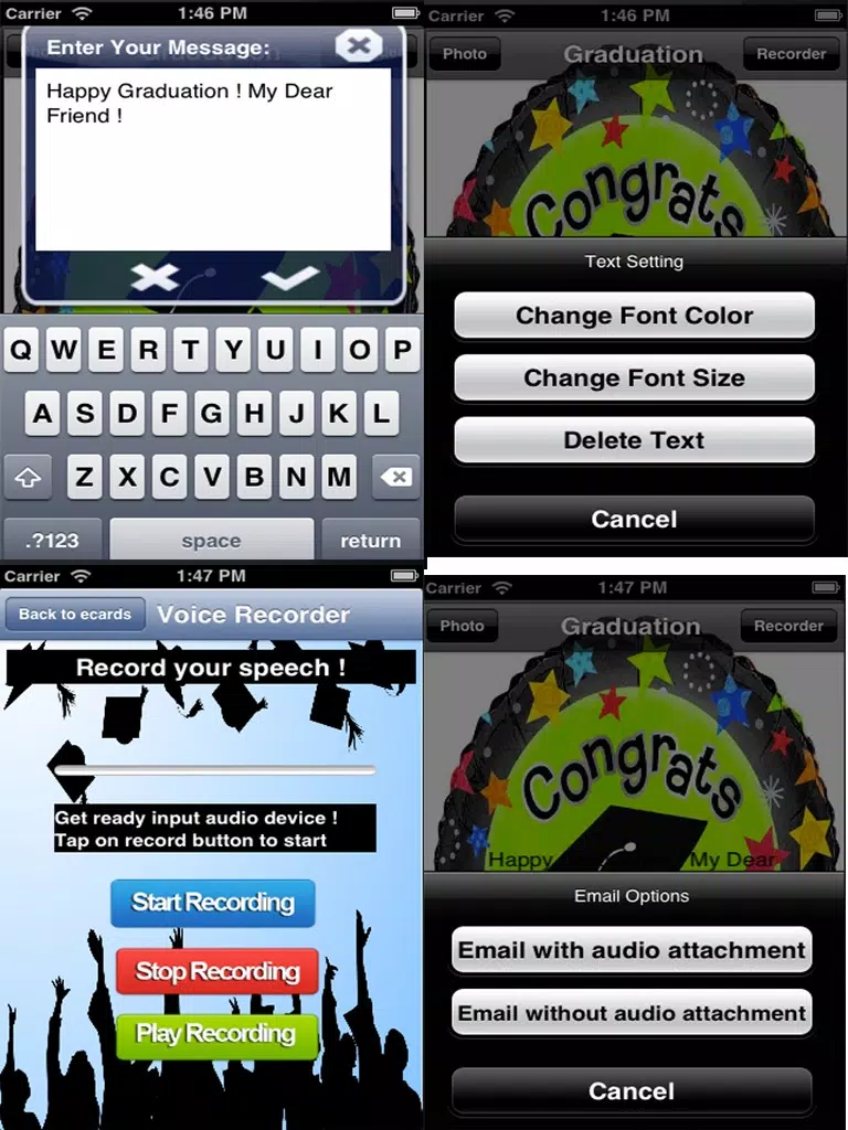Graduation eCards.Customize and send graduation greeting cards with text and voice greeting messages iPad 應用截圖