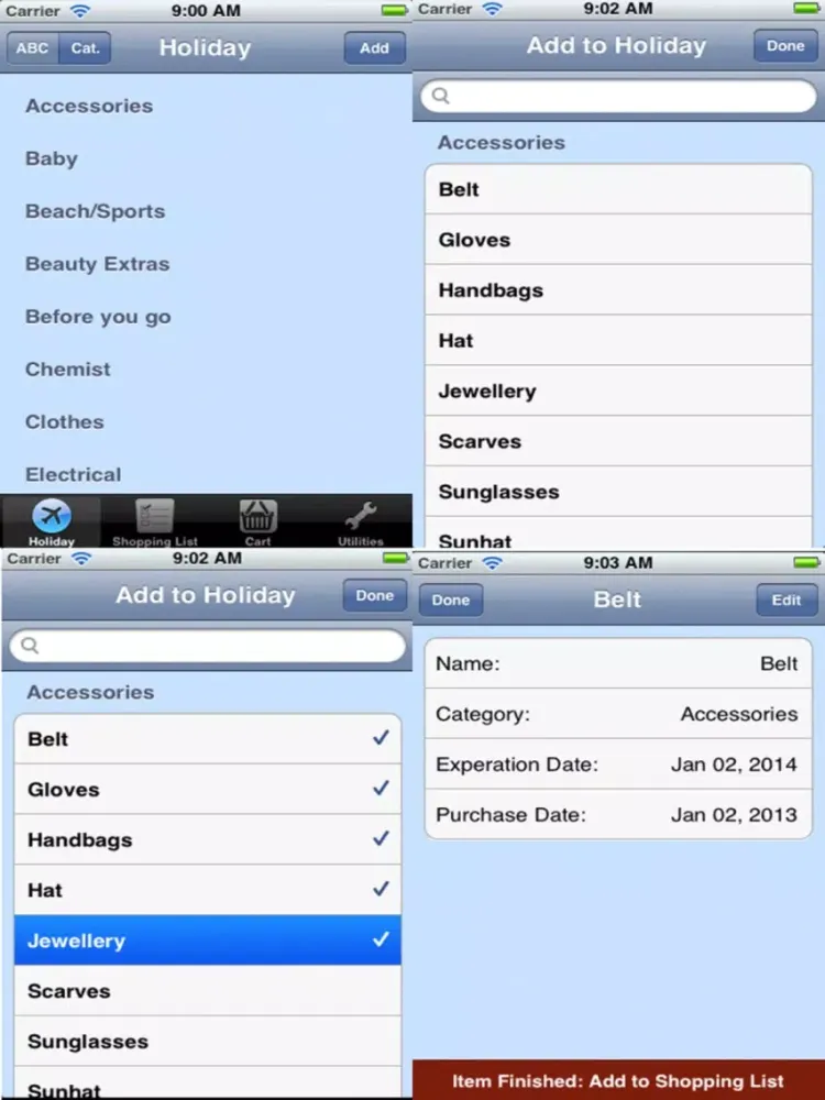 Holiday & Travel Checklist iPad  Screenshots