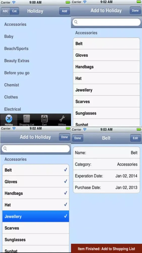 Holiday & Travel Checklist Screenshots