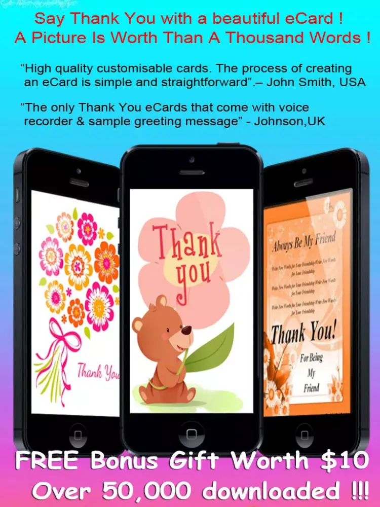 Zrzuty ekranu Thank You Cards Maker - Customise and send Thank You eCards with beautiful pictures,photo editor,best quotes,voice recording and emoji (Lite) iPad 